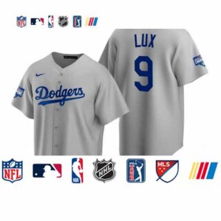 Youth Los Angeles Dodgers 9 Gavin Lux Gray 2020 World Series Champions Replica Jersey