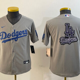 Youth Los Angeles Dodgers Grey Team Big Logo Stitched Jersey