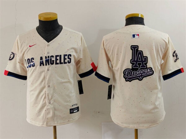 Youth Los Angeles Dodgers Team Big Logo Cream 2024 City Connect Limited Stitched Baseball Jerseys