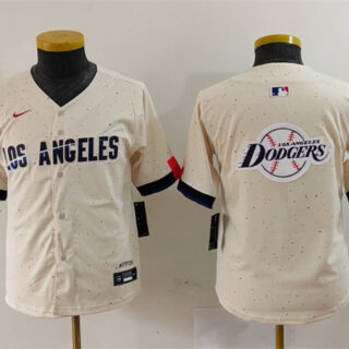 Youth Los Angeles Dodgers Team Big Logo Cream 2024 City Connect Limited Stitched Baseball Jerseys