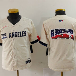 Youth Los Angeles Dodgers Team Big Logo Cream 2024 City Connect Limited Stitched Baseball Jerseys