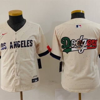 Youth Los Angeles Dodgers Team Big Logo Cream 2024 City Connect Limited Stitched Baseball Jersey