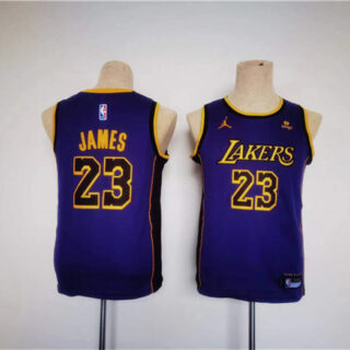 Youth Los Angeles Lakers #23 LeBron James Purple Stitched Basketball Jersey