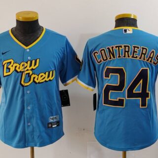Youth Milwaukee Brewers #24 William Contreras Powder Blue City Connect Stitched Jersey