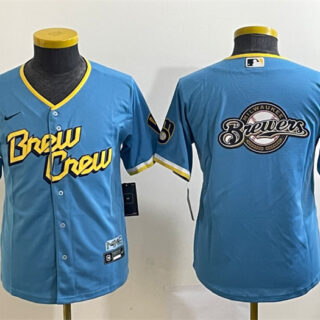 Youth Milwaukee Brewers Powder Blue Team Big Logo City Connect Stitched Jersey