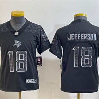 Youth Minnesota Vikings #18 Justin Jefferson Black Reflective Limited Stitched Football Jersey