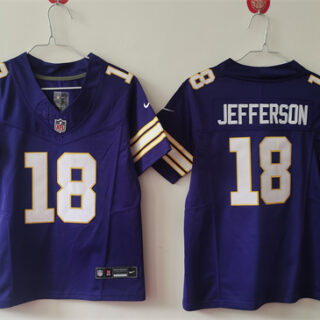 Youth Minnesota Vikings #18 Justin Jefferson Purple Throwback F.U.S.E. Vapor Untouchable Limited Stitched Jersey