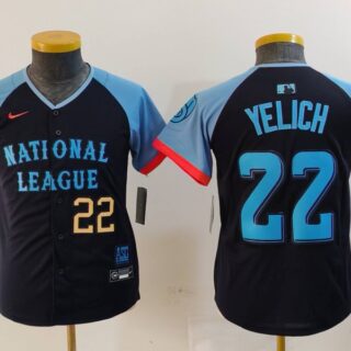 Youth National League #22 Christian Yelich Navy 2024 All-Star Limited Stitched Baseball Jerseys