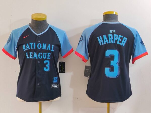 Youth National League #3 Bryce Harper Navy 2024 All-Star Limited Stitched Baseball Jerseys