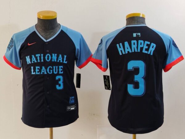 Youth National League #3 Bryce Harper Navy 2024 All-Star Limited Stitched Baseball Jerseys