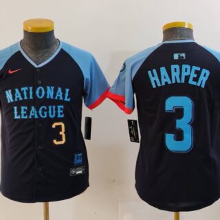 Youth National League #3 Bryce Harper Navy 2024 All-Star Limited Stitched Baseball Jerseys