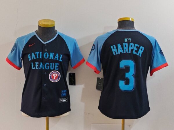 Youth National League #3 Bryce Harper Navy 2024 All-Star Limited Stitched Baseball Jerseys