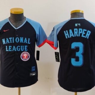 Youth National League #3 Bryce Harper Navy 2024 All-Star Limited Stitched Baseball Jerseys