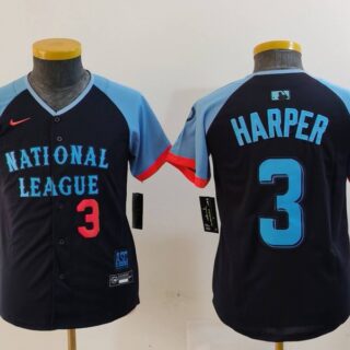 Youth National League #3 Bryce Harper Navy 2024 All-Star Limited Stitched Baseball Jerseys
