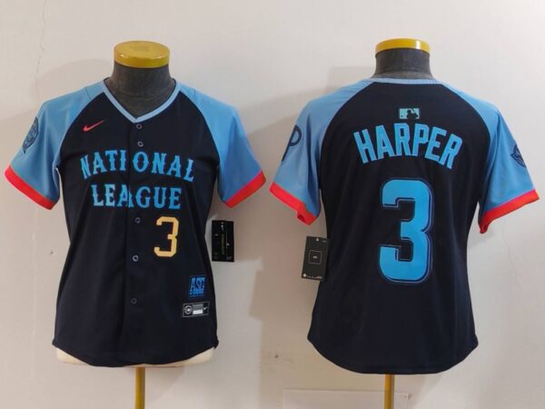 Youth National League #3 Bryce Harper Navy 2024 All-Star Limited Stitched Baseball Jerseys