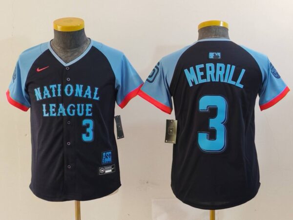 Youth National League #3 Jackson Merrill Navy 2024 All-Star Limited Stitched Baseball Jerseys