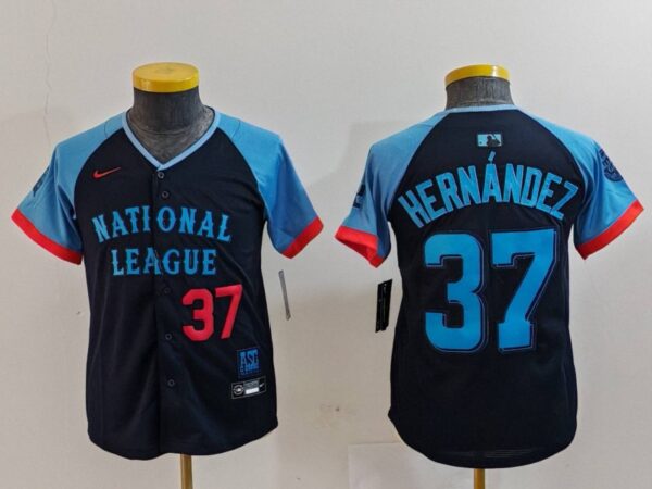 Youth National League #37 Teoscar Hernandez Navy 2024 All-Star Limited Stitched Baseball Jerseys