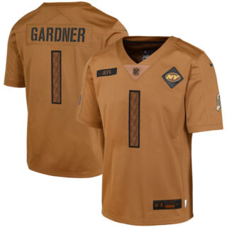 Youth New York Jets #1 Sauce Gardner 2023 Brown Salute To Service Limited Stitched Football Jersey