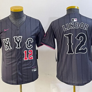 Youth New York Mets #12 Francisco Lindor Graphite 2024 City Connect Limited Stitched Baseball Jersey