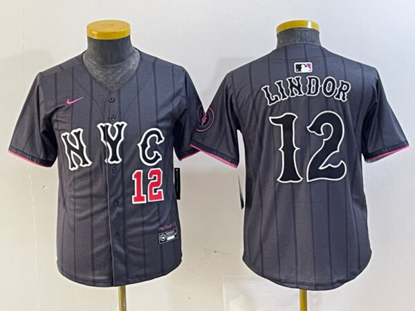 Youth New York Mets #12 Francisco Lindor Graphite 2024 City Connect Limited Stitched Baseball Jersey