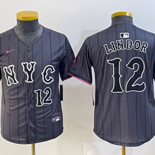 Youth New York Mets #12 Francisco Lindor Graphite 2024 City Connect Limited Stitched Baseball Jersey