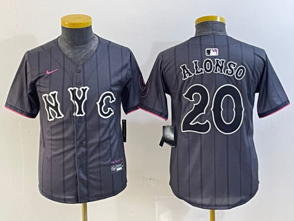 Youth New York Mets #20 Pete Alonso Graphite 2024 City Connect Limited Stitched Baseball Jersey(Run Small)