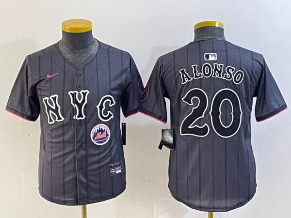 Youth New York Mets #20 Pete Alonso Graphite 2024 City Connect Limited Stitched Baseball Jersey(Run Small)