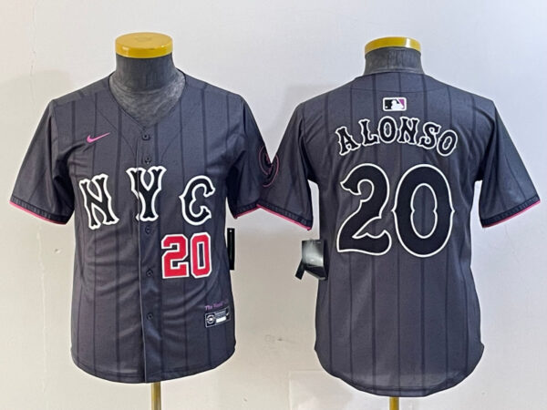 Youth New York Mets #20 Pete Alonso Graphite 2024 City Connect Limited Stitched Baseball Jersey