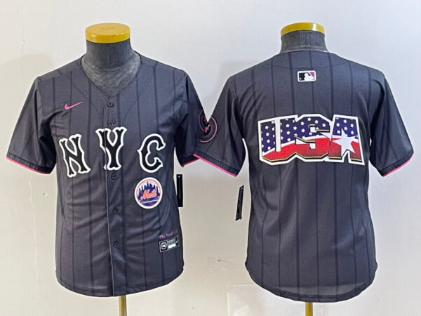 Youth New York Mets Team Big Logo Graphite 2024 City Connect Limited Stitched Baseball Jersey