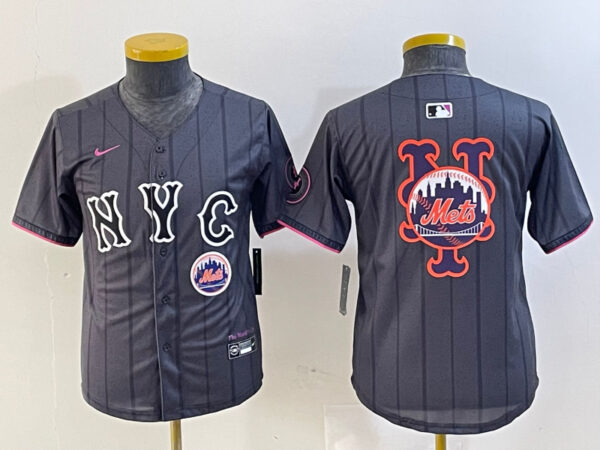 Youth New York Mets Team Big Logo Graphite 2024 City Connect Limited Stitched Baseball Jersey