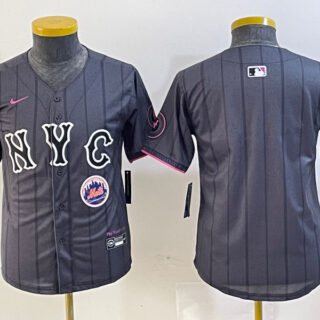 Youth New York Mets Team Big Logo Graphite 2024 City Connect Limited Stitched Baseball Jersey