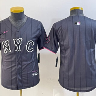 Youth New York Mets Team Big Logo Graphite 2024 City Connect Limited Stitched Baseball Jersey