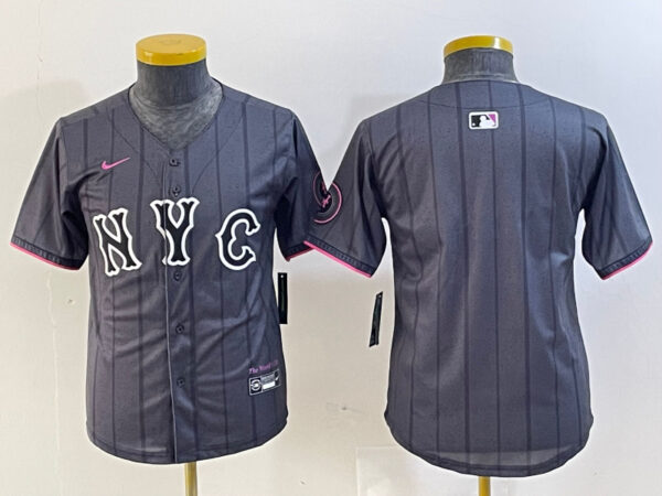 Youth New York Mets Team Big Logo Graphite 2024 City Connect Limited Stitched Baseball Jersey