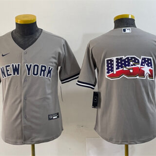 Youth New York Yankees Gray Team Big Logo Cool Base Stitched Baseball Jersey