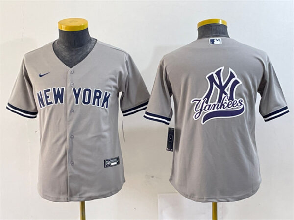 Youth New York Yankees Gray Team Big Logo Cool Base Stitched Baseball Jersey