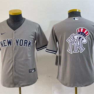 Youth New York Yankees Gray Team Big Logo Cool Base Stitched Baseball Jersey