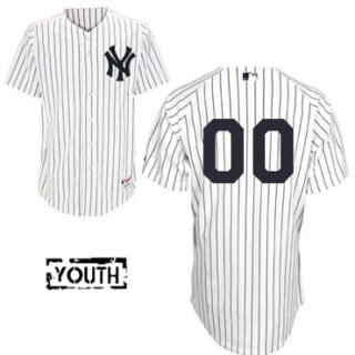 Youth New York Yankees White Strips Authentic Customized Baseball Jersey