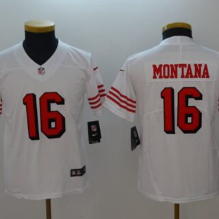 Youth Nike 49ers 16 Joe Montana White Youth Color Rush Vapor Untouchable Limited Jersey