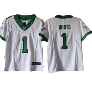 Youth Philadelphia Eagles #1 Jalen Hurts White Green 2023 F.U.S.E Vapor Untouchable Limited Stitched Football Jersey