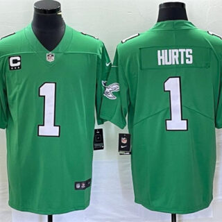 Youth Philadelphia Eagles #1 Jalen Hurts Green Vapor Limited With C Patch Stitched Football Jersey