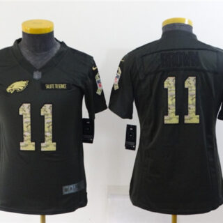 Youth Philadelphia Eagles #11 A. J. Brown Black Salute To Service Stitched Football Jersey