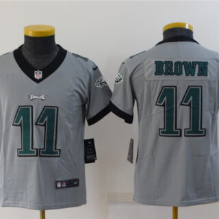 Youth Philadelphia Eagles #11 A. J. Brown Grey Inverted Legend Stitched Football Jersey