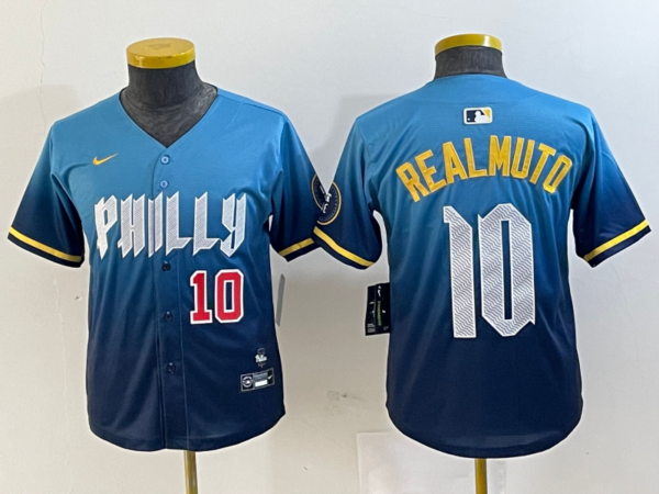 Youth Philadelphia Phillies #10 J.T. Realmuto Blue 2024 City Connect Limited Stitched Baseball Jersey