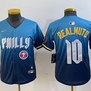 Youth Philadelphia Phillies #10 J.T. Realmuto Blue 2024 City Connect Limited Stitched Baseball Jersey