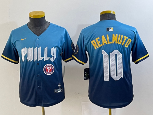 Youth Philadelphia Phillies #10 J.T. Realmuto Blue 2024 City Connect Limited Stitched Baseball Jersey