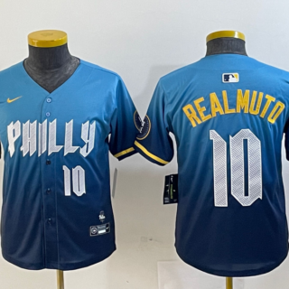 Youth Philadelphia Phillies #10 J.T. Realmuto Blue 2024 City Connect Limited Stitched Baseball Jersey