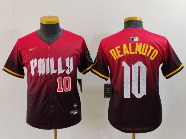 Youth Philadelphia Phillies #10 J.T. Realmuto Red 2024 City Connect Limited Stitched Baseball Jerseys