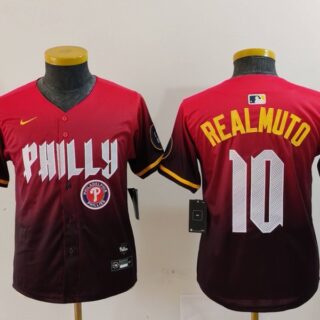 Youth Philadelphia Phillies #10 J.T. Realmuto Red 2024 City Connect Limited Stitched Baseball Jerseys