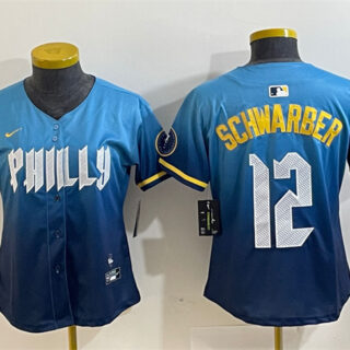 Youth Philadelphia Phillies #12 Kyle Schwarber Blue 2024 City Connect Limited Stitched Baseball Jersey