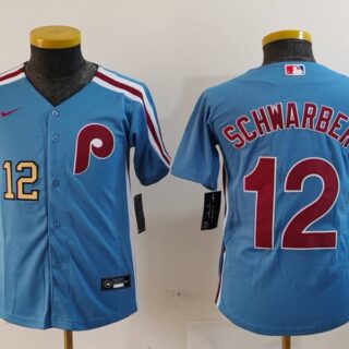 Youth Philadelphia Phillies #12 Kyle Schwarber Blue Cool Base Stitched Baseball Jerseys